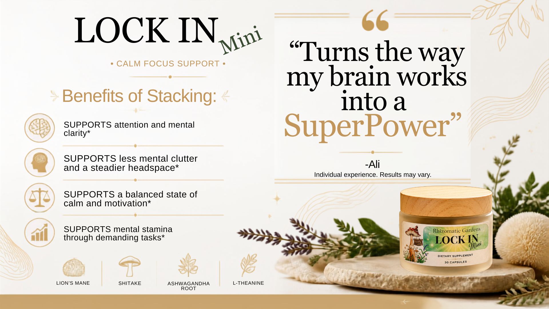 LOCK IN Mini stacking benefits and customer quote