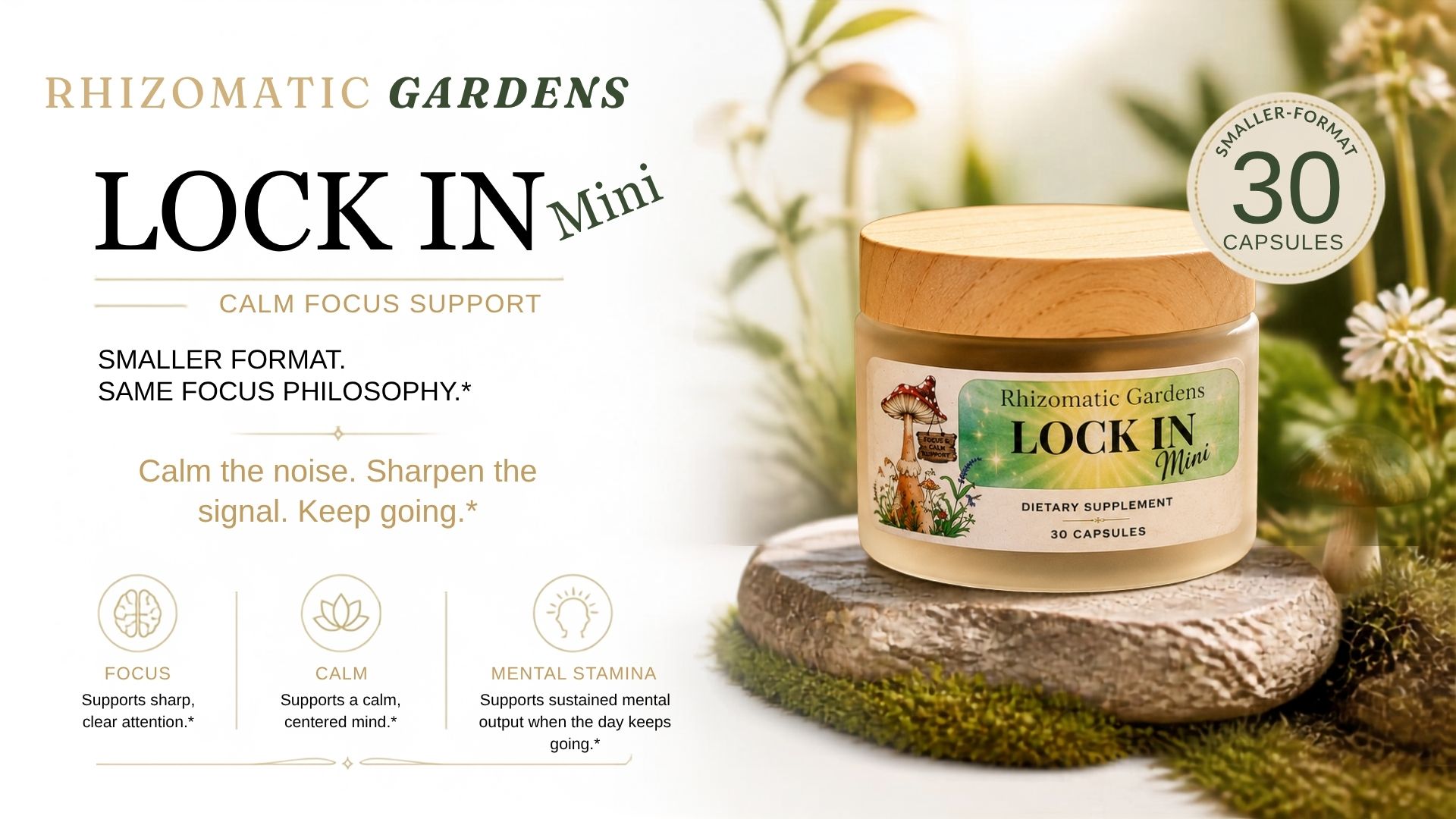 LOCK IN Mini jar with Focus, Calm, and Mental Stamina positioning