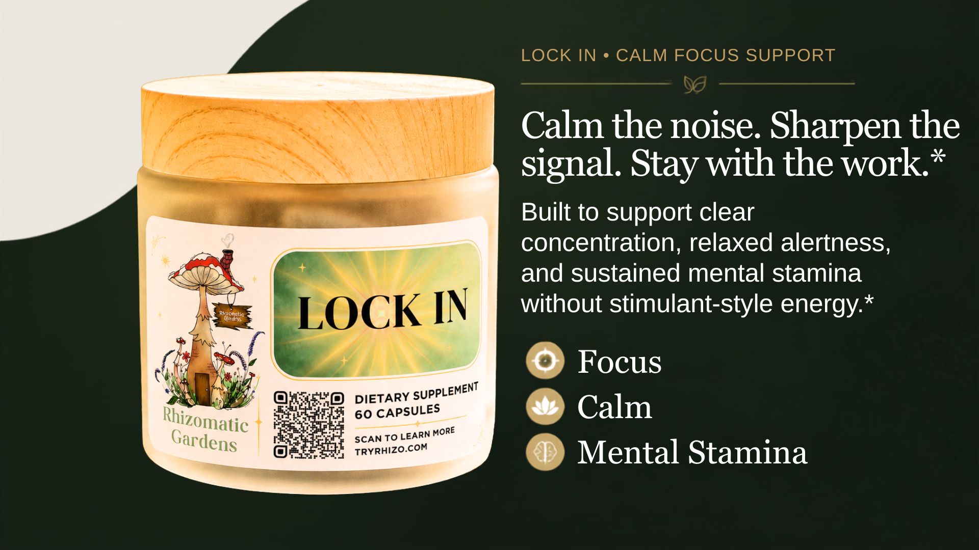 LOCK IN jar beside the words focus, calm, and mental stamina