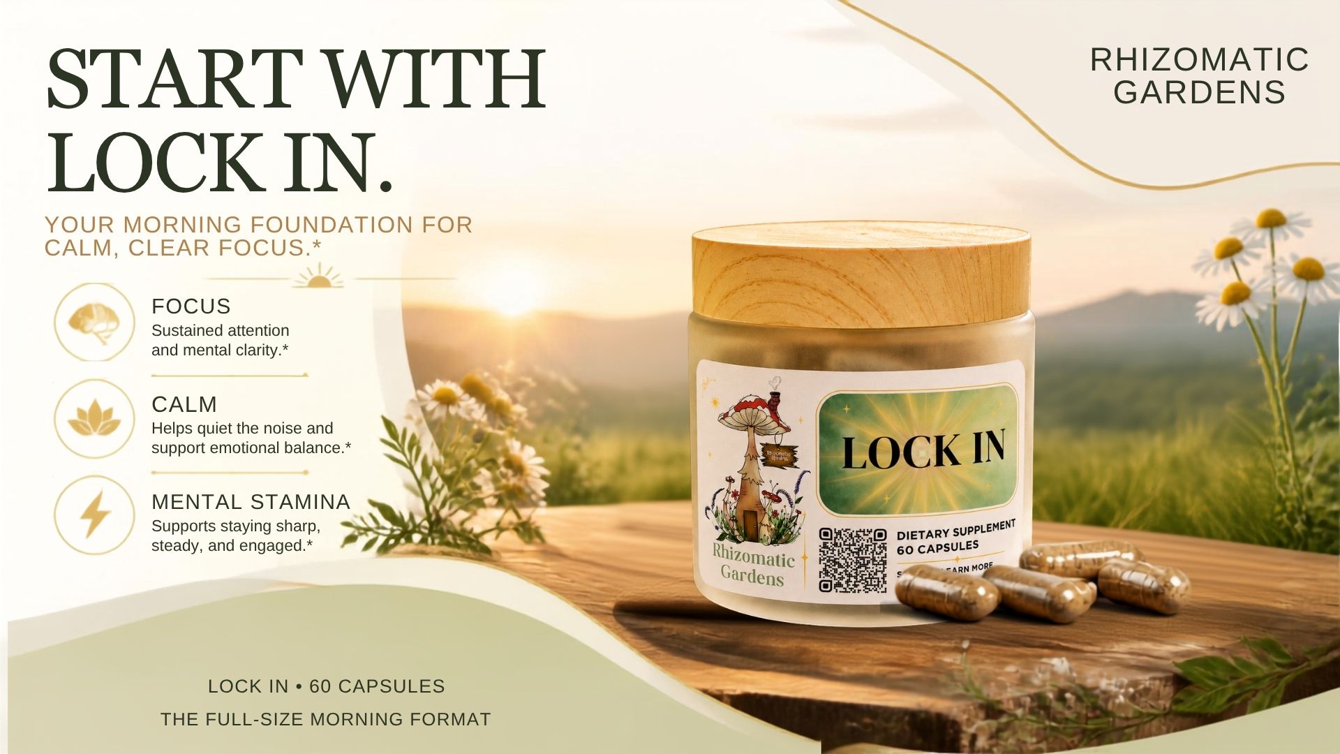 Start with LOCK IN: full-size LOCK IN jar, the morning foundation for calm, clear focus