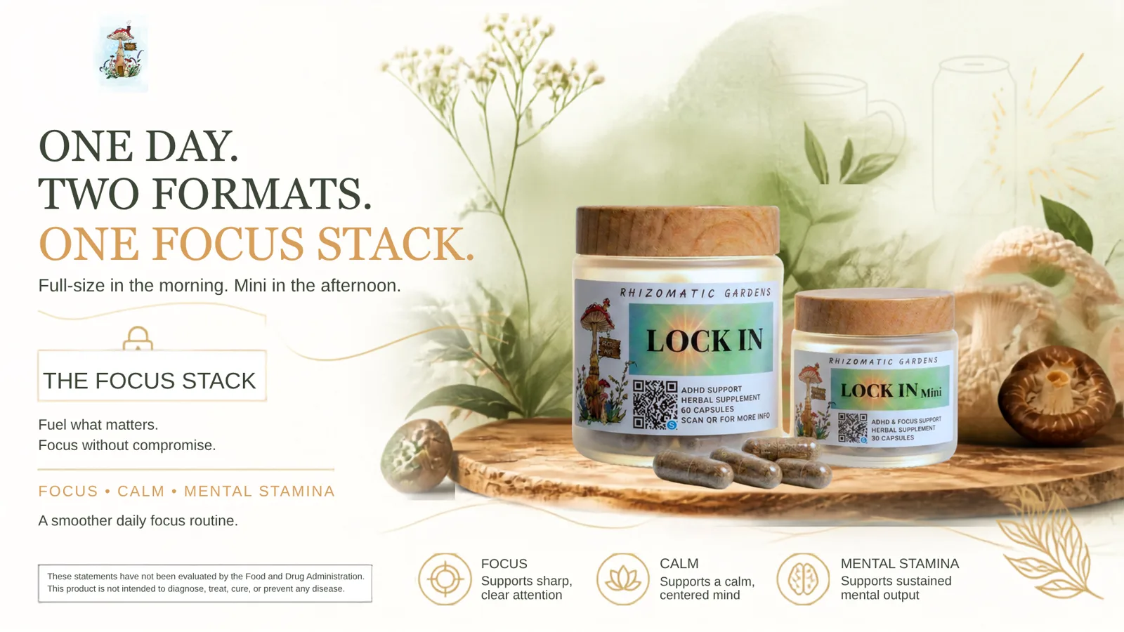 One day, two formats, one Focus Stack: LOCK IN and LOCK IN Mini jars with their focus, calm, and mental stamina benefits