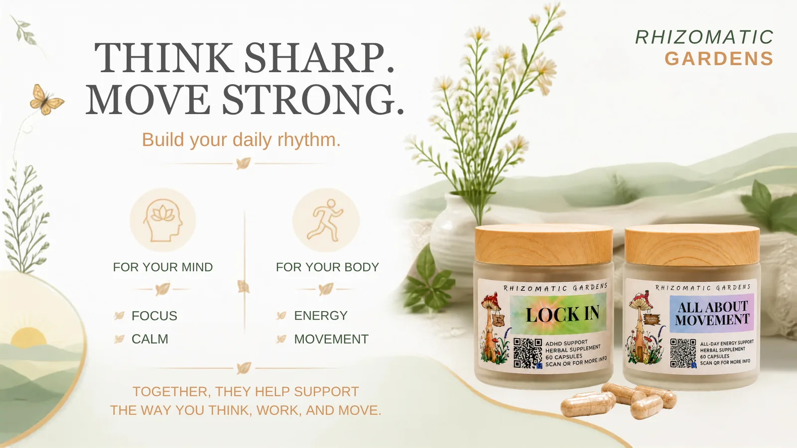 Think sharp, move strong: LOCK IN for your mind with focus and calm, All About Movement for your body with energy and movement