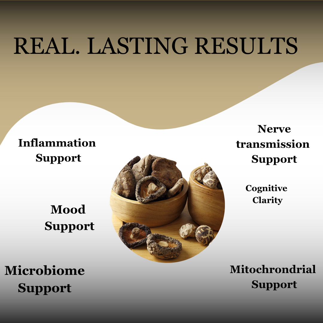 Real lasting results: inflammation support, mood support, microbiome support, nerve transmission support, cognitive clarity, mitochondrial support